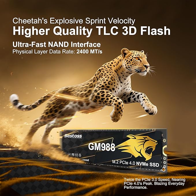 M.2 2280 NVMe SSD 1TB PCIe Gen 4, Up to 7300MB/s, SLC Cache & HMB, PS5/PC/Laptop Upgrade, Tailored for Gamers, Video Editors, High-End Creators, and AI Developers Demanding Blazing-Fast Speed GM988