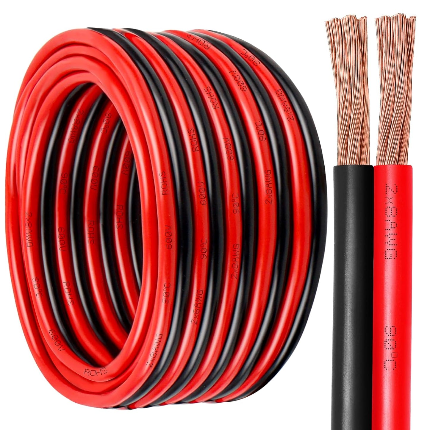 8 Gauge Wire 2 Conductors Copper Wire, 8 AWG Battery Cable Oxygen Free Copper Wire for Solar Panel, Automotive, Trailer, RV and Speaker (8 Gauge 10FT)