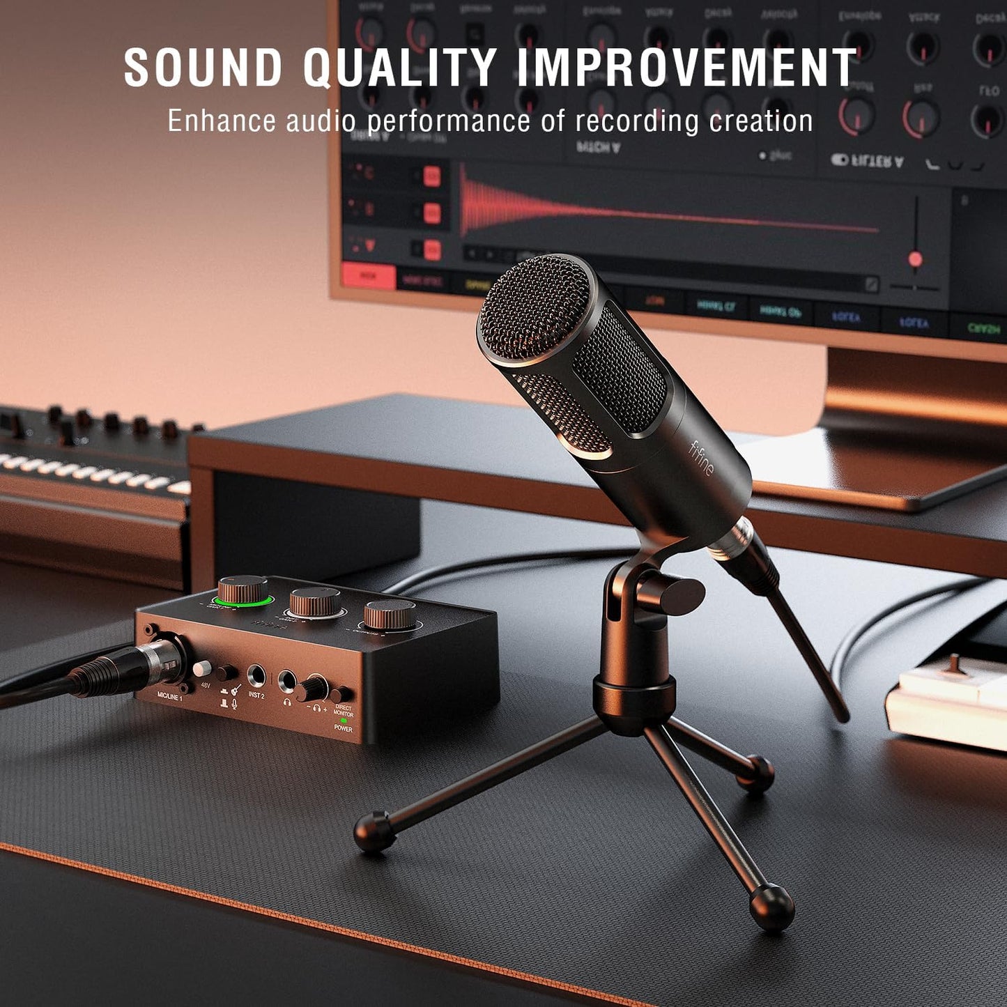 FIFINE Podcast Equipment Bundle Set, Music Recording Kit with Studio Dynamic Microphone and USB Audio Mixer with XLR Mic Input, Headphone Monitoring, Volume Knob for Vocal/Voice Over-AmpliTank KS6