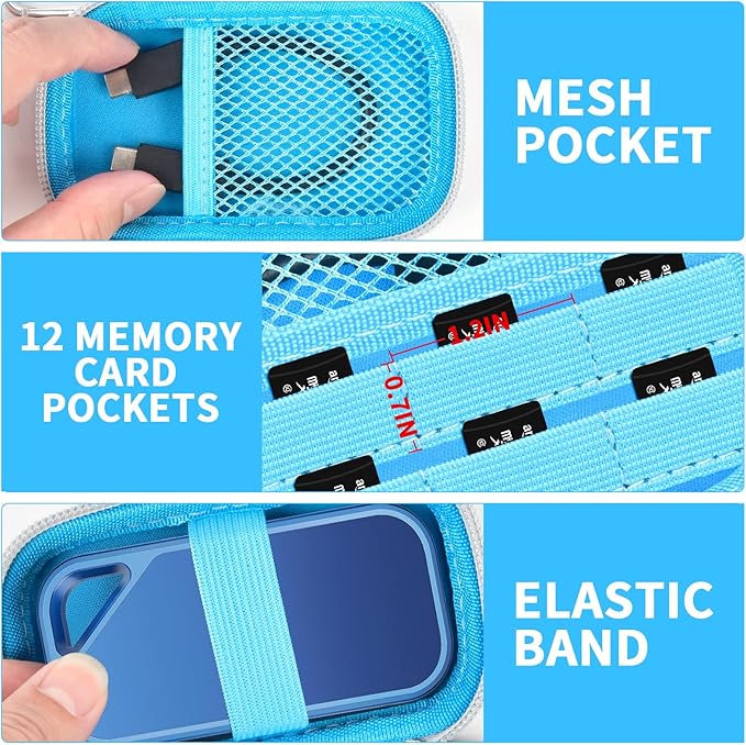 PAIYULE SSD Case for SanDisk Extreme Portable SSD & Extreme PRO, Hard Shell Protective Storage Bag with Carabiner, Fits 1TB 2TB 4TB 8TB External Solid State Drive for Business Travel (Lightblue)
