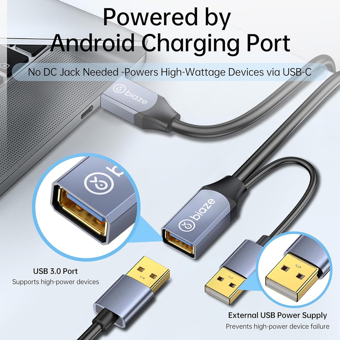 USB Extension Cable USB 3.0 Extension Cord Type A Male to Female Cord Nylon Braided High Data Transfer Compatible with USB Keyboard, Mouse, Flash Drive(30ft)