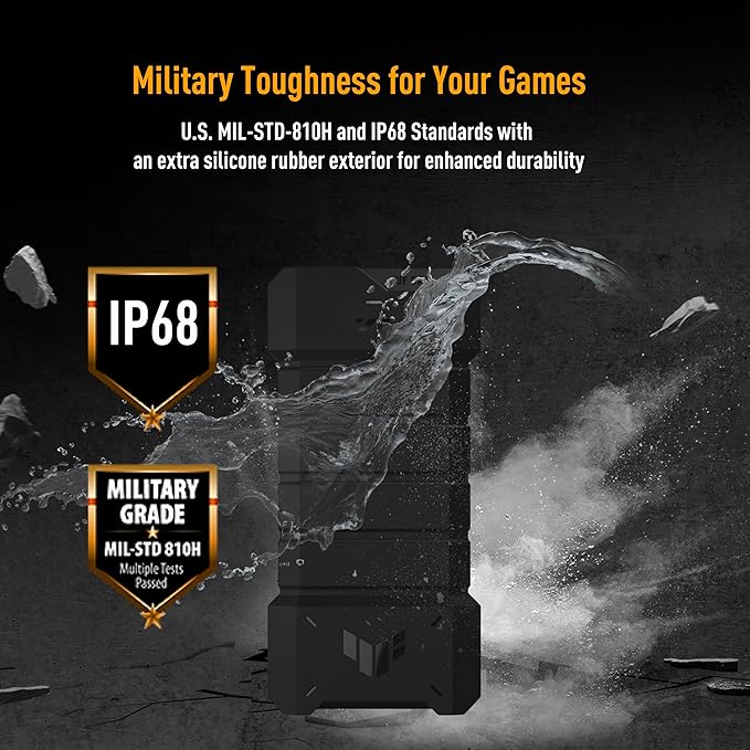 ASUS TUF Gaming A2- USB-C 3.2 Gen 2x2 Portable SSD Enclosure, Dual M.2 NVMe PCIe and SATA, MIL-STD-810H Drop Resistance, IP68 Water and dust Resistance, Aluminum Alloy Chassis and a Thermal pad