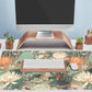 Light Emerald and Orange Floral Desk Mat, XXL Large Extended Mouse Pad Gaming Desk Pad, Aesthetic Asian Lotus Flower Big Laptop Keyboard and Mouse Mat for Women Desktop Office Decor 31.5x15.7 in