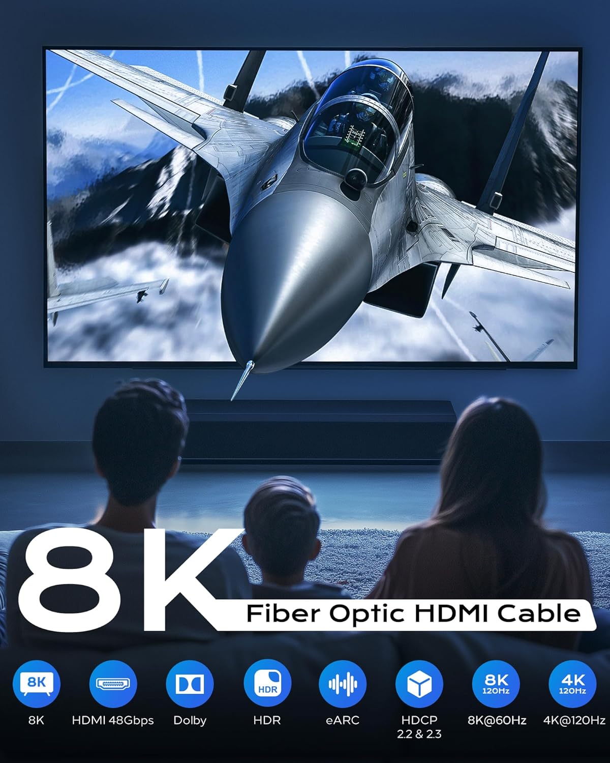 8K Long Fiber Optic HDMI Cable 75FT/22M - 48Gbps High-Speed HDMI Cord,CL2,8K 60Hz,4K120Hz,HDCP 2.2&2.3, HDR10 - Compatible with HDTV,Monitor,Projector