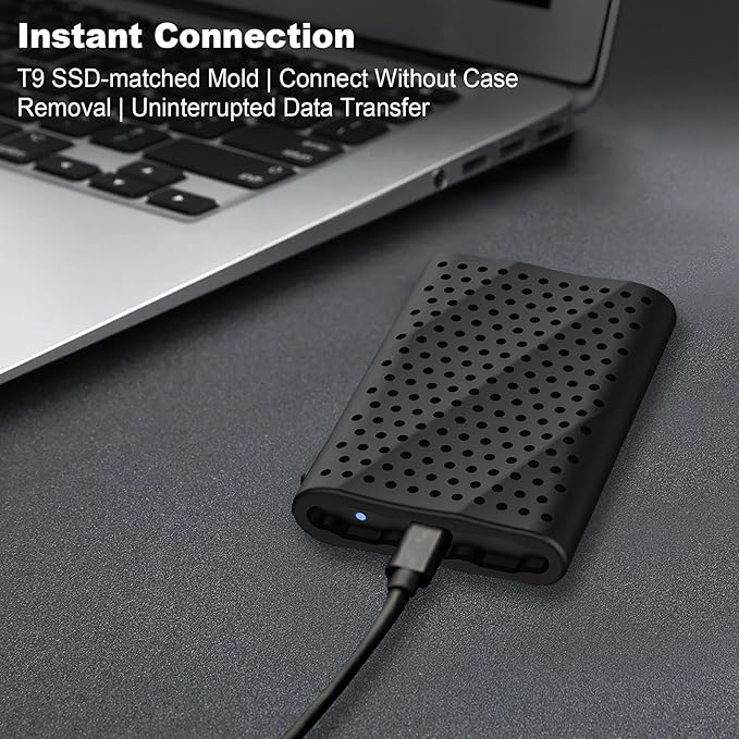 Lacdo Silicone Carrying Case for Samsung T9 Portable SSD 1TB 2TB 4TB External Solid State Drive, Soft Silicon Protective Sleeve Cover Skin for T9 SSD, Travel Pouch Storage Bag with Lanyard, Black
