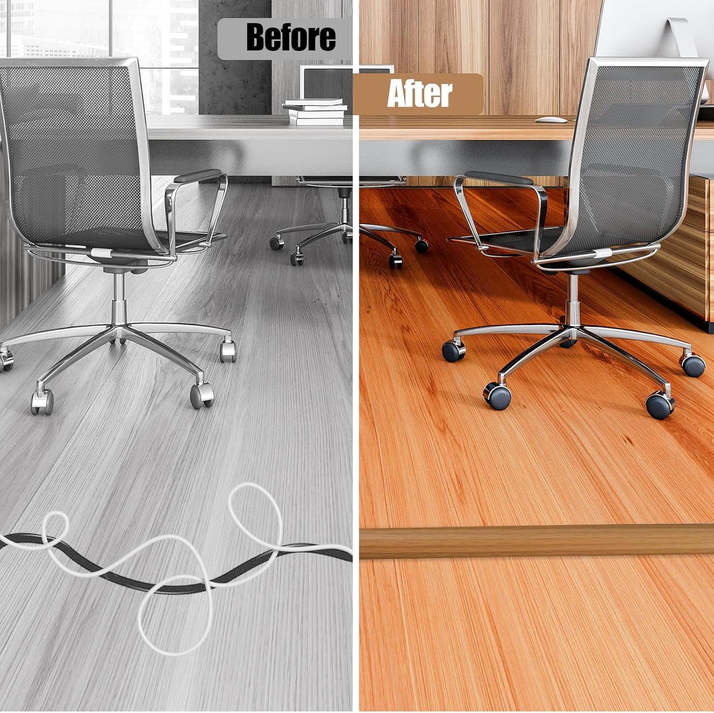 Floor Cord Cover Self Adhesive Cord Hider,3.3FT Cable Management, Extension Strip Protector for Wires, Prevent Cable Trips for Offices, Gyms, Exhibitions Cavity:0.39"(W) x 0.27"(H) Brown Wood
