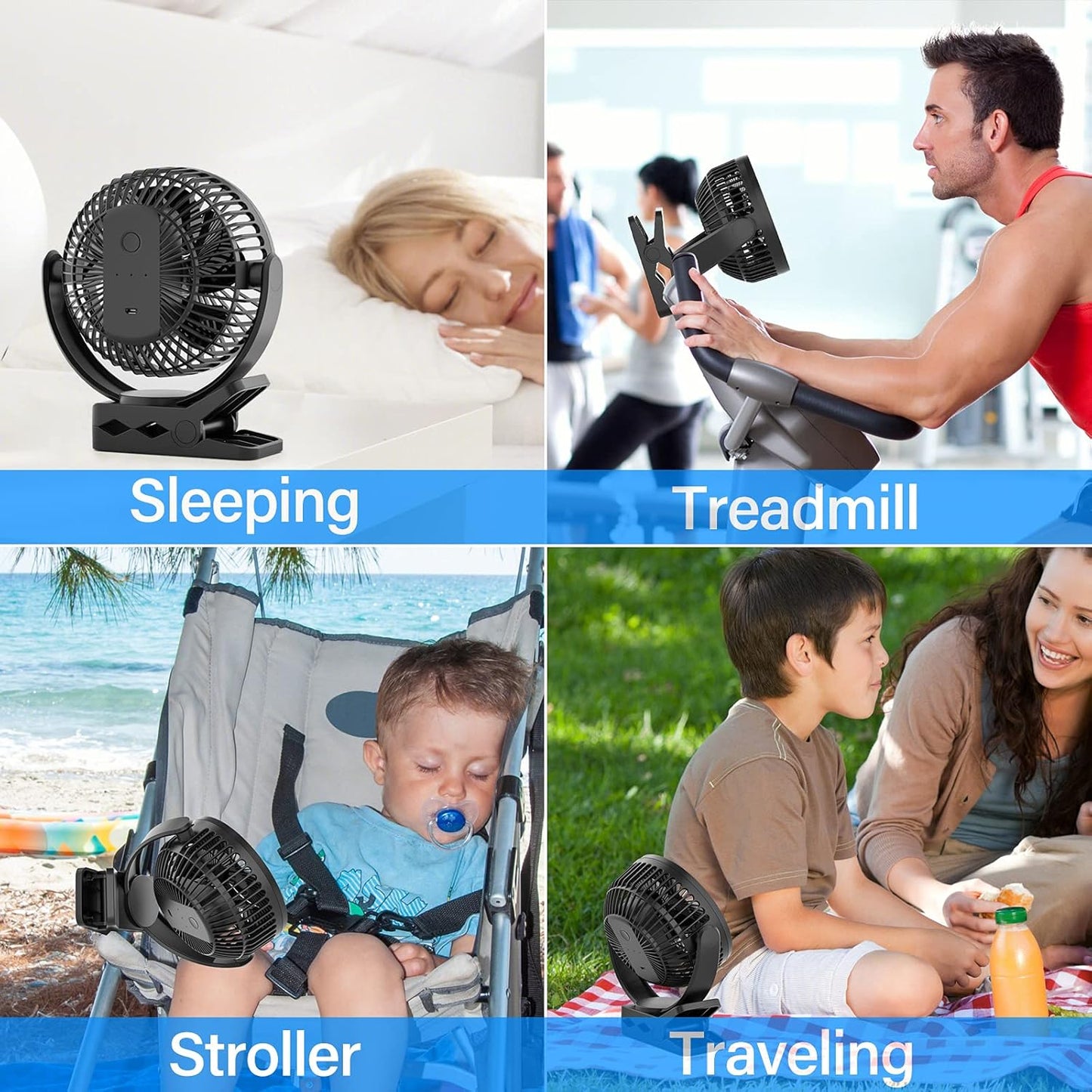 Portable Magnetic USB Clip on Fan - 6 Inch 5000mAh Rechargeable, 3 Speed, 720° Adjustable, Personal Desk Fan for Bedroom, Camping, Golf Cart, Office