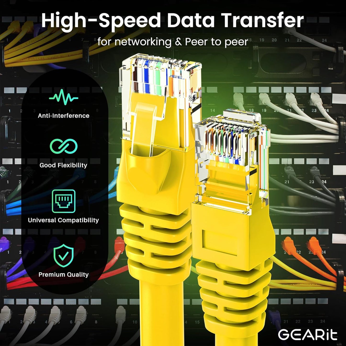 GearIT Cat 6 Ethernet Cable (24-Pack 2 Feet) Cat6 Network Patch, 10Gbps, RJ45, Snagless Cord, Gold-Plated Connectors, Internet for PC, TV, Tablet, Router, Printer, Servers, IT Data Center - Yellow