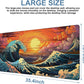 Gaming Desk Pad Large Extra Length Japanese Blue Waves Mouse Pad Keyboard Laptop Non-Slip Waterproof with Rubber Base Thick Stitched Edge Mouse Mat for Office Home 35.4 x 15.7 Inches