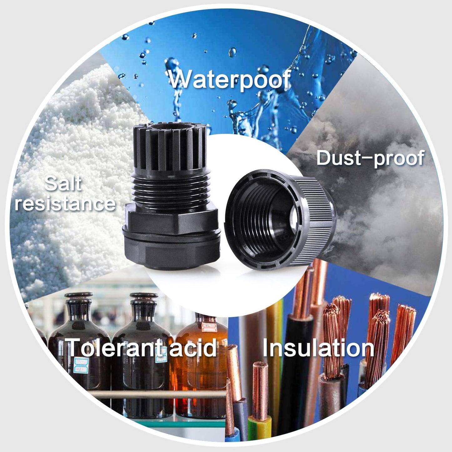 XHF 10 Pcs 1/2" IP68 Strain Relief Nylon Cord Grip Waterproof NPT Cable Glands Adjustable UL Listed and RoHS Compliant (Black)