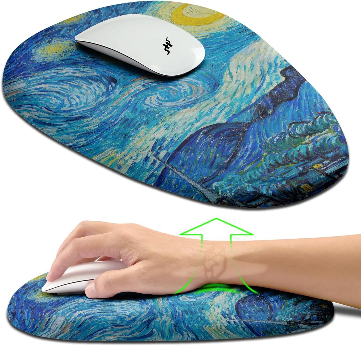 Hokafenle Ergonomic Mouse Pad Wrist Support, Terraced Slope Carpal Tunnel Wrist Pad for Mouse with Unibody Memory Foam, Wrist Rest Pain Relief Mousepad (Starry Night, 11.8x7.9 in)