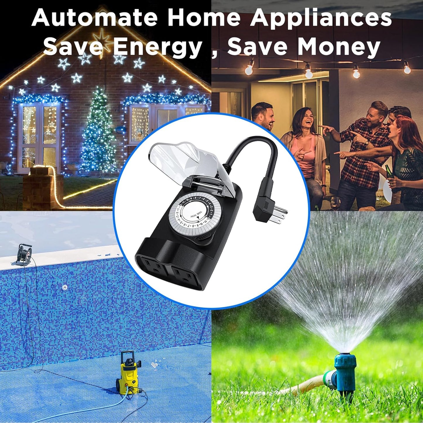 G-ELEK Outdoor Timer Outlet Waterproof, 24 Hour Outdoor Light Timer, Timers for Electrical Outlets, Ideal for Pool Pump, Christmas Lights, Heavy Duty, 2 Grounded Outlets, ETL Listed, 2 Pack