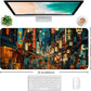 Cute Japanese Street Desk Mat, Anime Tokyo Street Night Scene Large Mouse Mat XXL, Computer Desk Mat 35.4 x 15.7 x 0.12 Inches