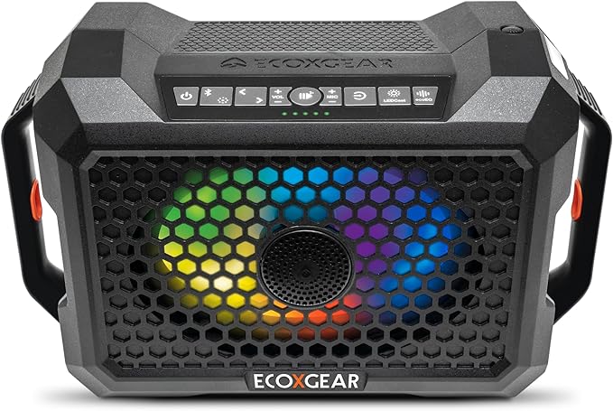 ECOXGEAR Defender: Outdoor Portable Bluetooth Speaker, 121dB Massive Sound, Waterproof and Drop Proof, with LED Party Lights, Pair up to 100, 25+ Hours Playtime (Black Oak)