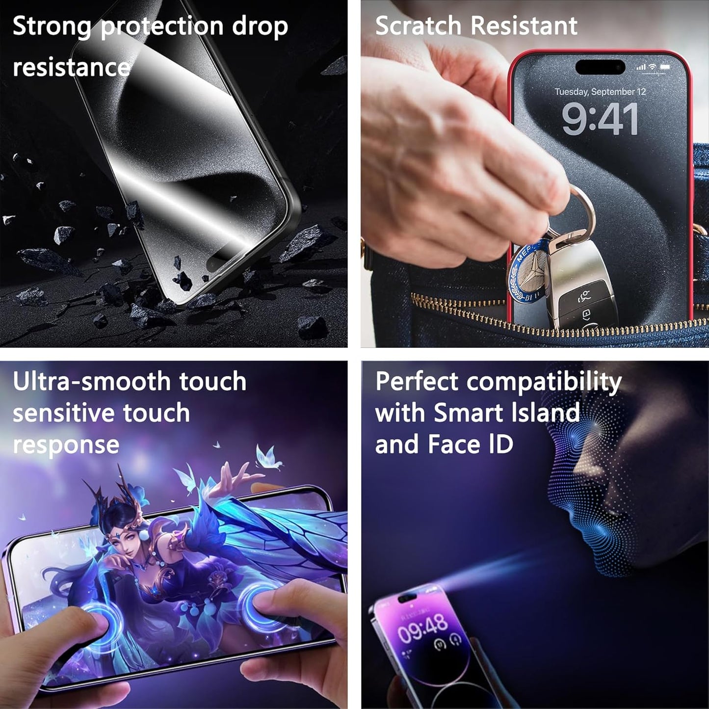 2 Pack Screen Protector for iPhone X/iPhone XS/iPhone 11 Pro, 9H Tempered Glass, Full Coverage, Anti-Fingerprint, Auto Dust-Elimination, No Bubble, Easy Installation