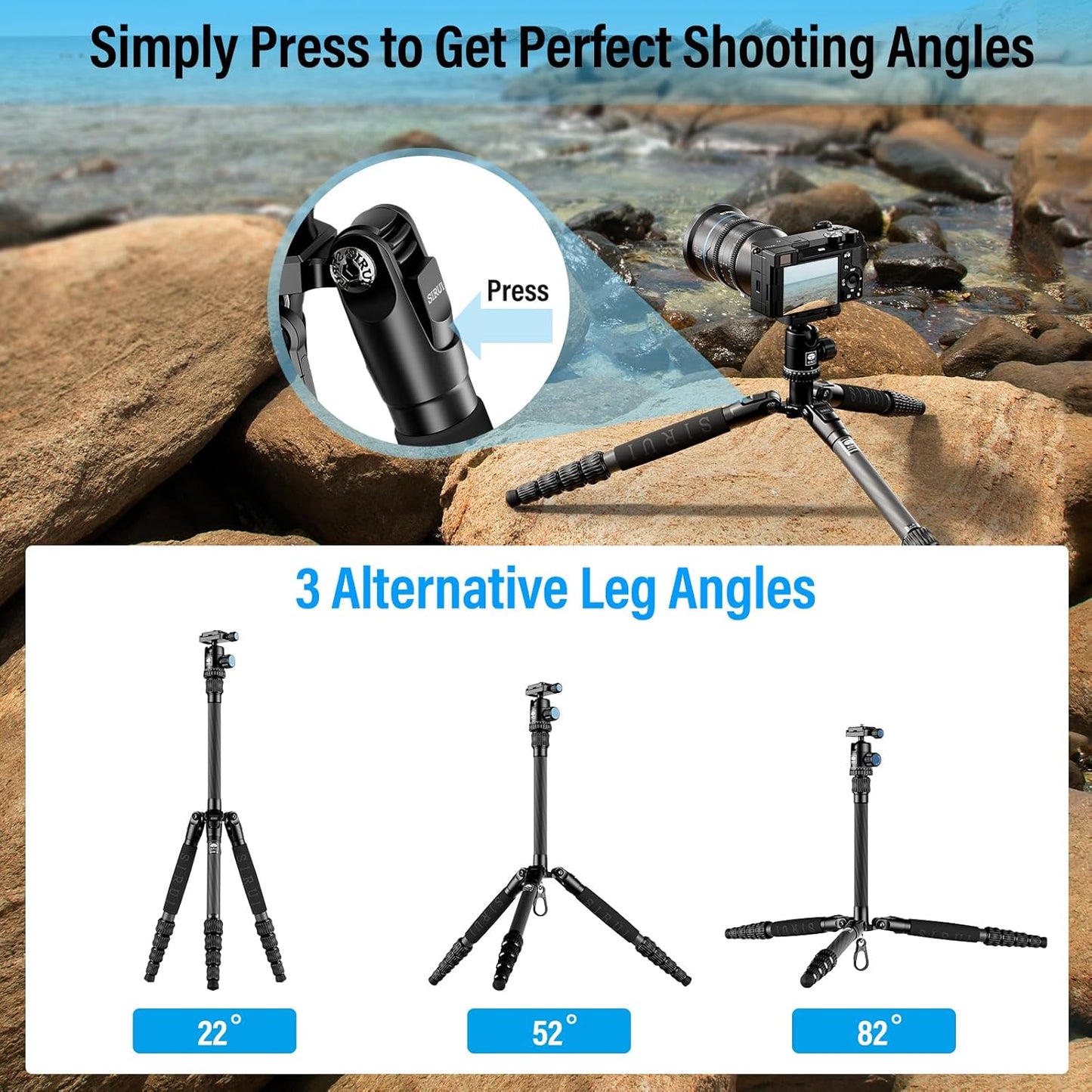 Sirui Compact Traveler 5C Tripod 54.3 inches Lightweight Carbon Fiber Travel Tripod for Camera with 360° Panorama Ball Head for Arca Swiss Quick Release Plate, Max Load 8.8lbs