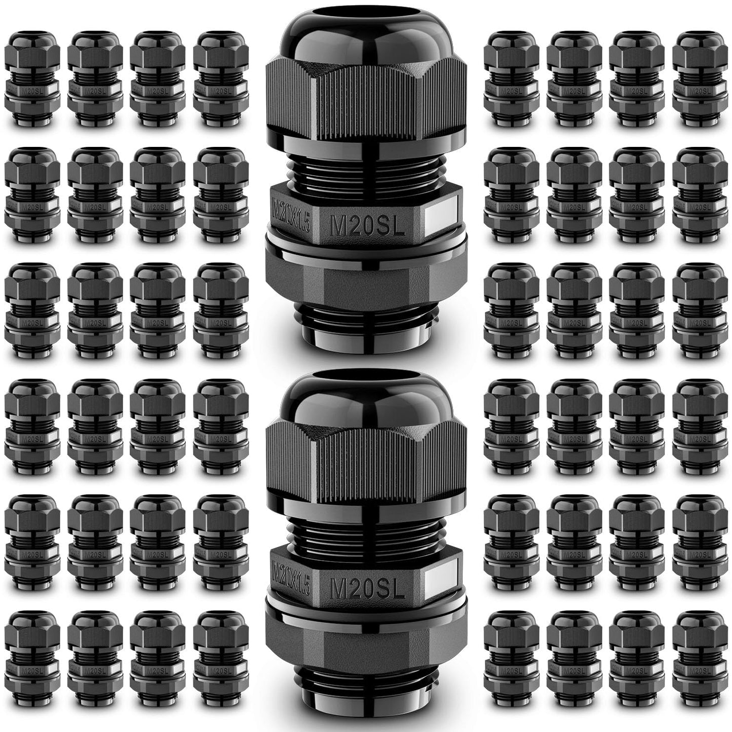 QILIPSU 50pcs M20SL Long Thread Cable Gland Waterproof IP68 Nylon Strain Relief Cord Grip Cable Pass Through Wire Connector