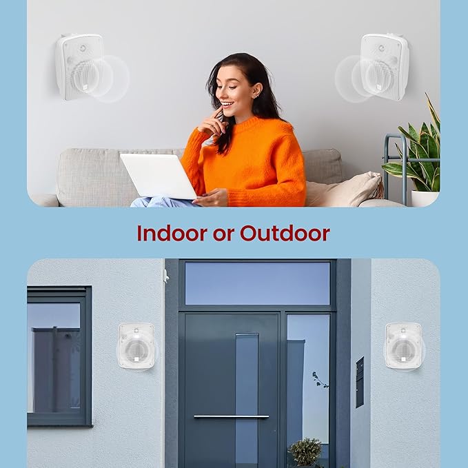 Pyle 5.25" Outdoor Bluetooth Speakers, Waterproof Wall Mount Speaker System with Active/Passive Pair, 600W Power, Weatherproof Housing for Indoor or Outdoor Use, White