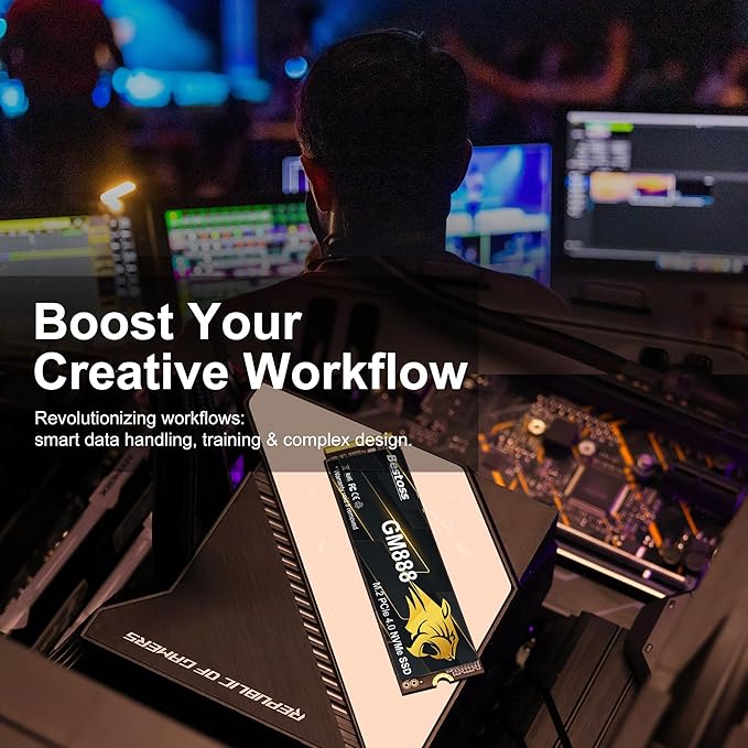 512GB PCIe 4.0 M.2 2280 NVMe SSD for PC, PS5, Laptops, Up to 7100MB/s, Internal Solid State Drive, Dynamic SLC Cache, HMB, Engineered for Gamers, AI Developers, Video Editors, Pro Creators GM888