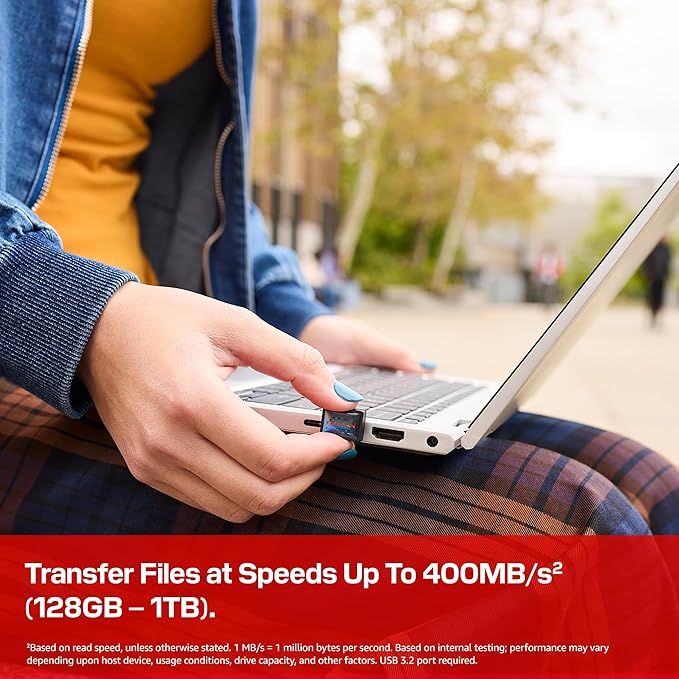 SANDISK 1TB Extreme Fit USB-C Flash Drive - Up to 400MB/s Read speeds, USB 3.2 Gen 1, USB Type-C - Plug-and-Stay Storage - Black - SDCZ530-1T00-G46
