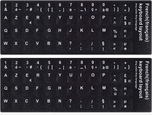[2PCS Pack] French Keyboard Stickers,Matte Vinyl Keyboard Sticker with White Letters Non-Transparent for PC Computer Laptop Notebook Desktop Keyboards (French)