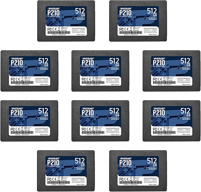 Patriot Memory P210 SATA 3 512GB SSD 2.5 Inch Internal Solid State Drive 10 Pack, Lot of 10 - P210S512G2510