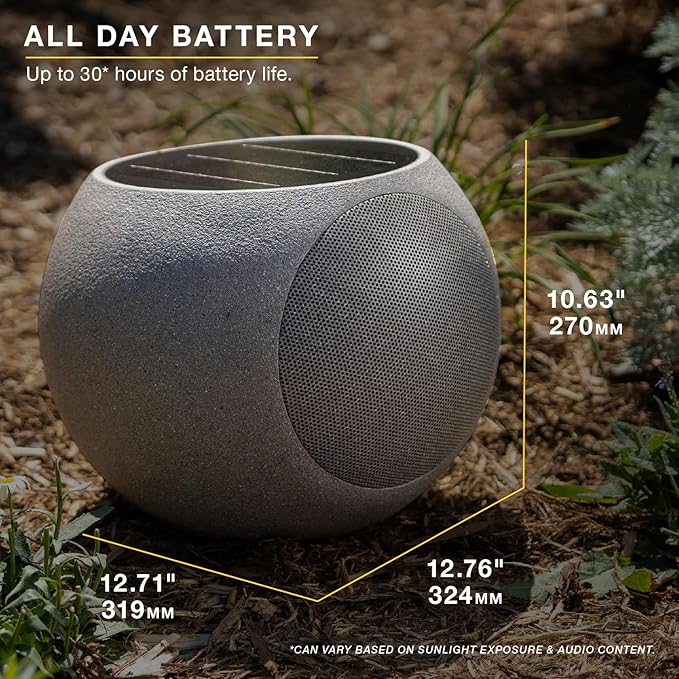 Victrola Zen – Wireless Outdoor Bluetooth Solar Speaker – IP65 Weather Resistant, Solar Charging, Multi-Speaker Connection Using Auracast (Each, Stone)