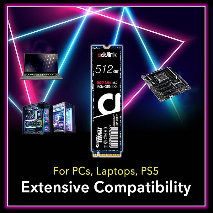 Addlink S90 Lite 512GB NVMe 4.0 Gen4 PCIe M.2 3D NAND Internal Gaming SSD - Read Speed up to 5000 MB/s (ad512GBS90LTM2P)