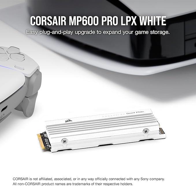 Corsair MP600 PRO LPX 1TB M.2 NVMe PCIe x4 Gen4 SSD - Optimised for PS5 (Up to 7,100MB/sec Sequential Read & 5,800MB/sec Sequential Write Speeds, High-Speed Interface, Compact Form Factor) White