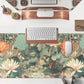 Light Emerald and Orange Floral Desk Mat, XXL Large Extended Mouse Pad Gaming Desk Pad, Aesthetic Asian Lotus Flower Big Laptop Keyboard and Mouse Mat for Women Desktop Office Decor 31.5x15.7 in