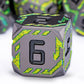 Metal DND Sci-fi Dice Set 7PCS Stripe Polyhedral Dice for Dungeons Dragons RPG Role Playing Game, Glitter D and D Dice with Gift Box D6 D8 D10 D12 D20 (Black&Green Yellow)