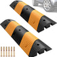 Rengue Rubber Speed Bumps 2-Pack 39.3'' Black Yellow Dual-Channel Driveway Protector for Wires Pipes, 66000 LB Heavy Duty Traffic Calmer for Road Gravel Installation