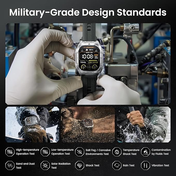 KOSPET Tank M4C Outdoor Smart Watch with GPS, 1.96" AMOLED Display, Built-in LED Flashlight & Walkie-Talkie, Long Battery Life, 5ATM Waterproof, Bluetooth Calls, 24/7 Heart Rate/Sleep Monitor