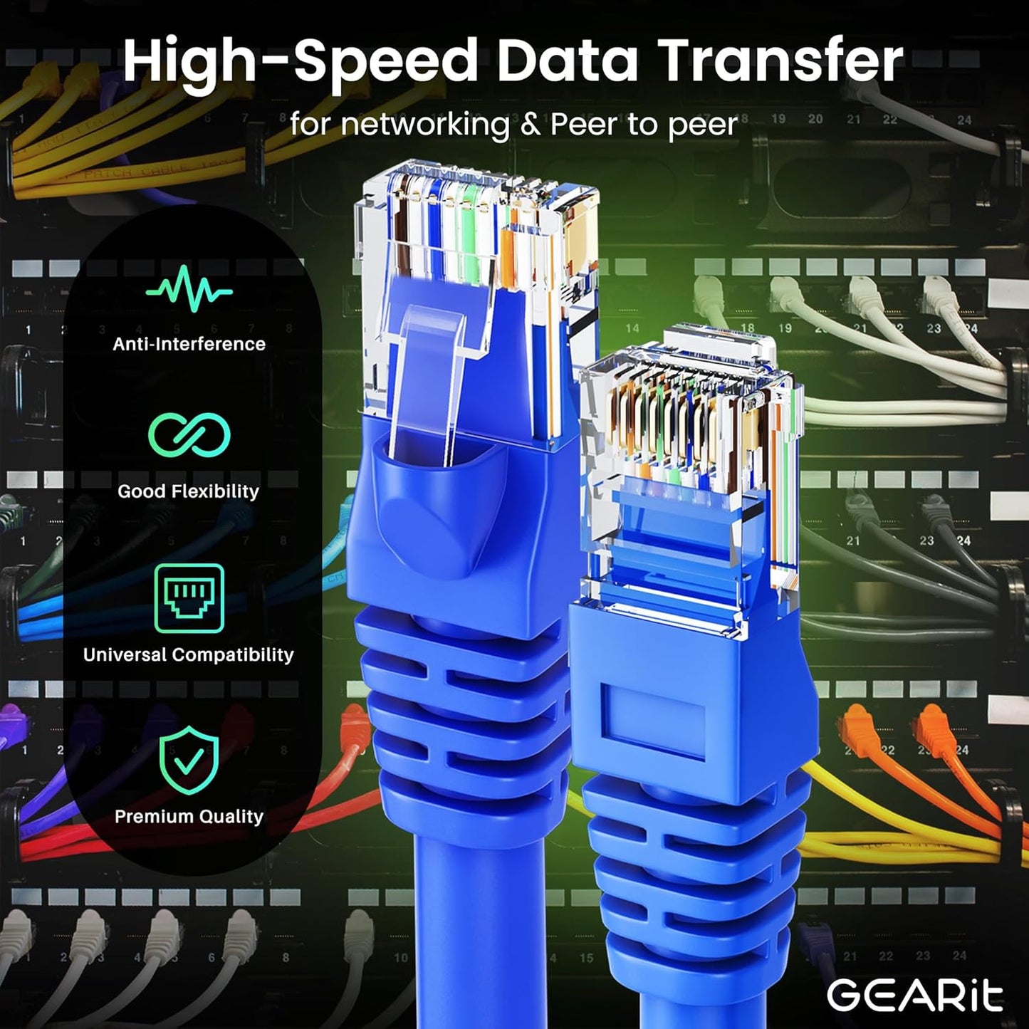 GearIT Cat 6 Ethernet Cable Pack - 10-Pack 20 ft Cat6 Ethernet Patch Cables | RJ45 Network Patch Cable, 10 Gbps Snagless Gold-Plated Connectors - Ethernet Cable Cat 6 for PC, TV, Router - Blue