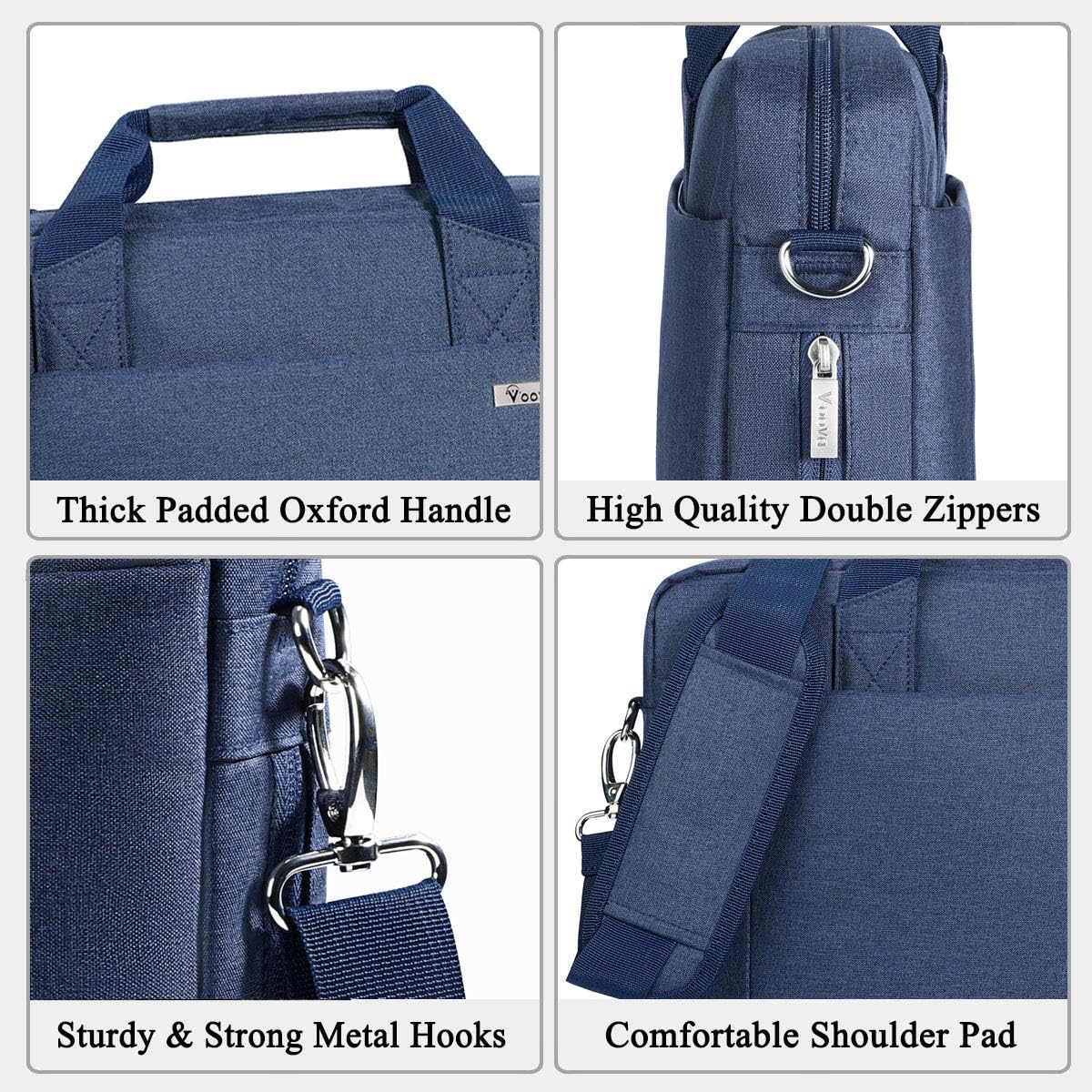 Voova Laptop Bag Case 17 17.3 Inch Computer Sleeve Messenger Bag with Shoulder Strap Expandable Waterproof Large Capacity Business Briefcase for Work Travel Fit 17-18” Laptop, Men Women, Blue