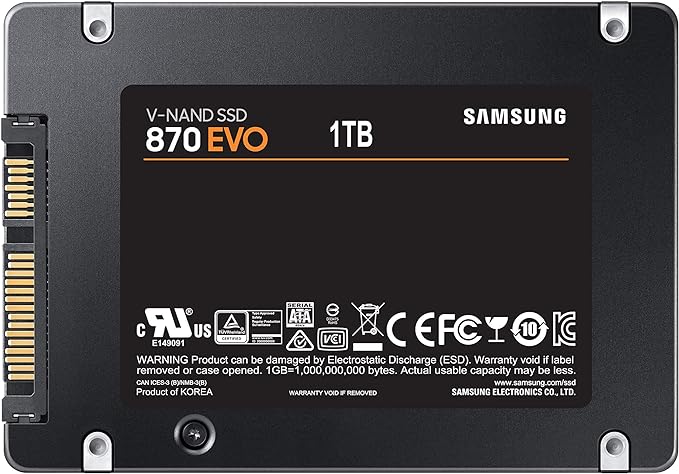 Samsung 870 EVO SATA III SSD 1TB 2.5” Internal Solid State Drive, Upgrade PC or Laptop Memory and Storage for IT Pros, Creators, Everyday Users, MZ-77E1T0B/AM