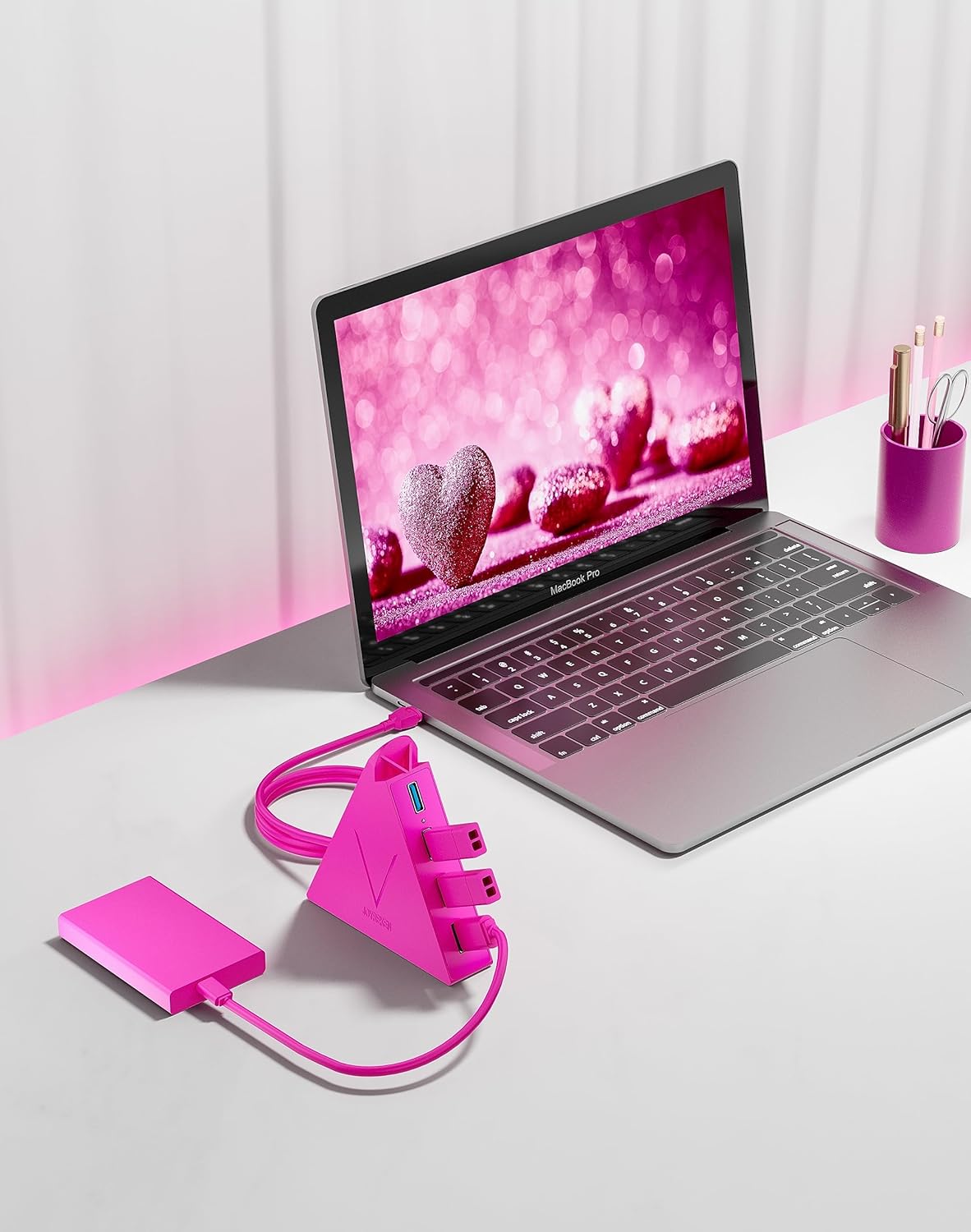 USB Hub 3.0, JoyReken 4-Port USB Splitter for Laptop, Ps4 Keyboard and Mouse Adapter Compatible with Xbox, PC, MacBook, Surface Pro, Flash Drive, HDD, Console, Printer, Camera,Keyborad,Mouse, Hot Pink