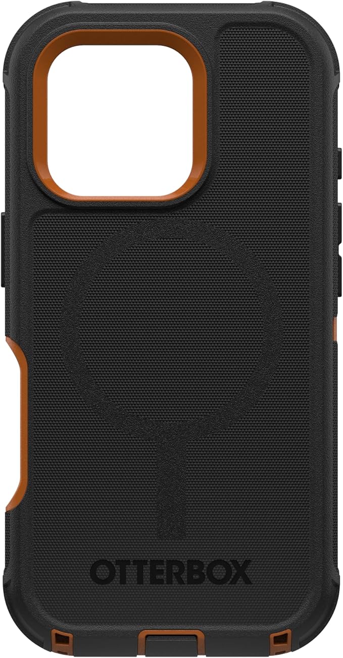 OtterBox iPhone 16 Pro (Only) Defender Series MagSafe Case - Iron Eclipse (Black & Orange) - Built-in Magnets - Screenless - Rugged & Durable - with Port Protection