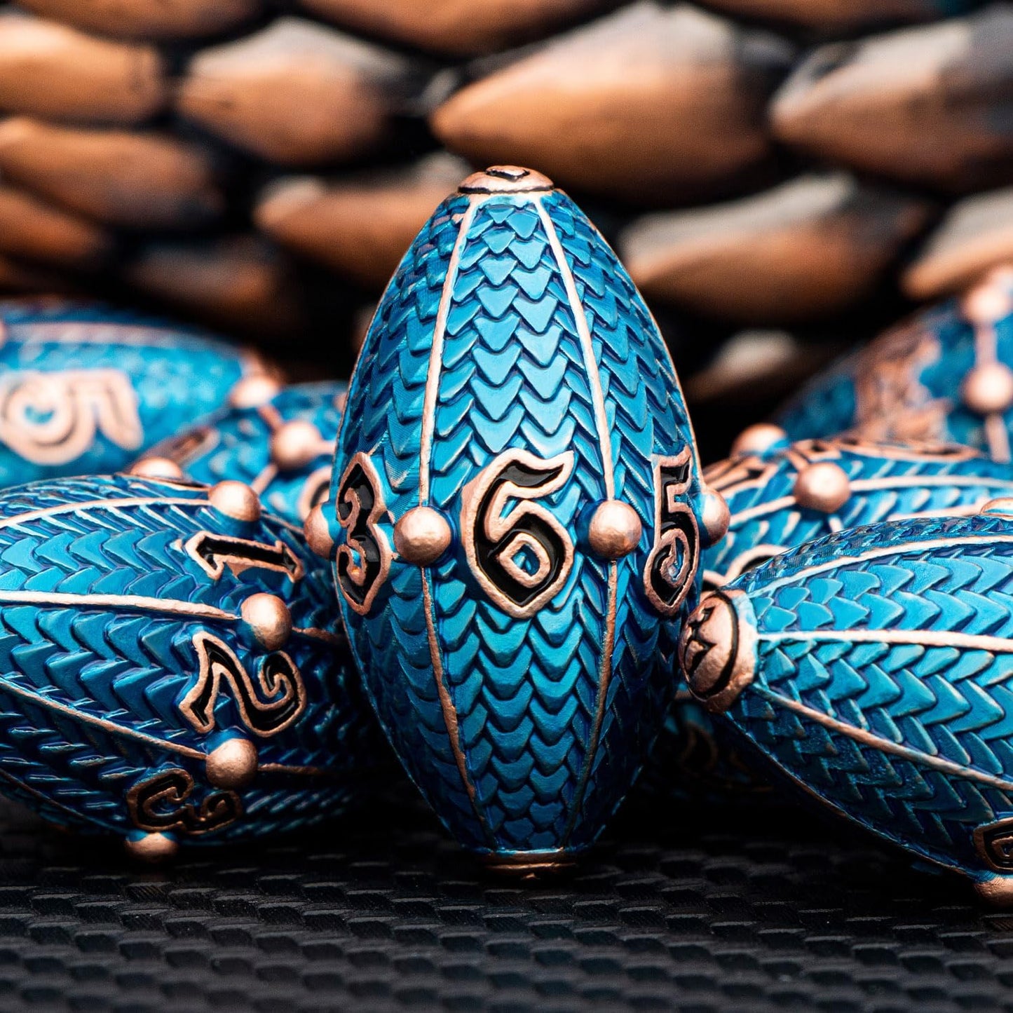 ARUOHHA DND Metal Dice Copper Blue Dragon Egg Dice with Metal Box, Role Playing Game RPG Polyhedral D and D Dice Set D20 D12 D10 D8 D6 D4