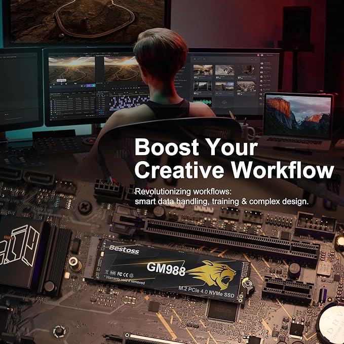 M.2 2280 NVMe SSD 1TB PCIe Gen 4, Up to 7300MB/s, SLC Cache & HMB, PS5/PC/Laptop Upgrade, Tailored for Gamers, Video Editors, High-End Creators, and AI Developers Demanding Blazing-Fast Speed GM988