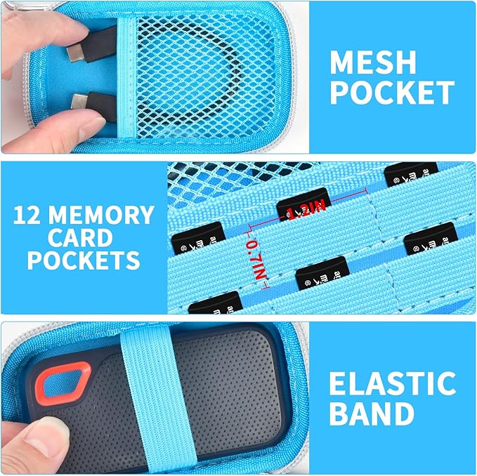 PAIYULE SSD Case for SanDisk Extreme Portable SSD & Extreme PRO, Hard Shell Protective Storage Bag with Carabiner, Fits 1TB 2TB 4TB 8TB External Solid State Drive for Business Travel (Lightblue)