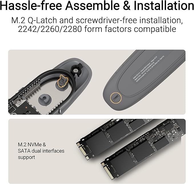 ASUS Cobble M.2 SSD Enclosure, Tool-Free USB-C 10Gbps External NVMe/SATA Case, Aluminum Cooling, IP55 Water & Dust Resistant, Supports M.2 2230–2280, for PS5, MacBook & Windows, Gray
