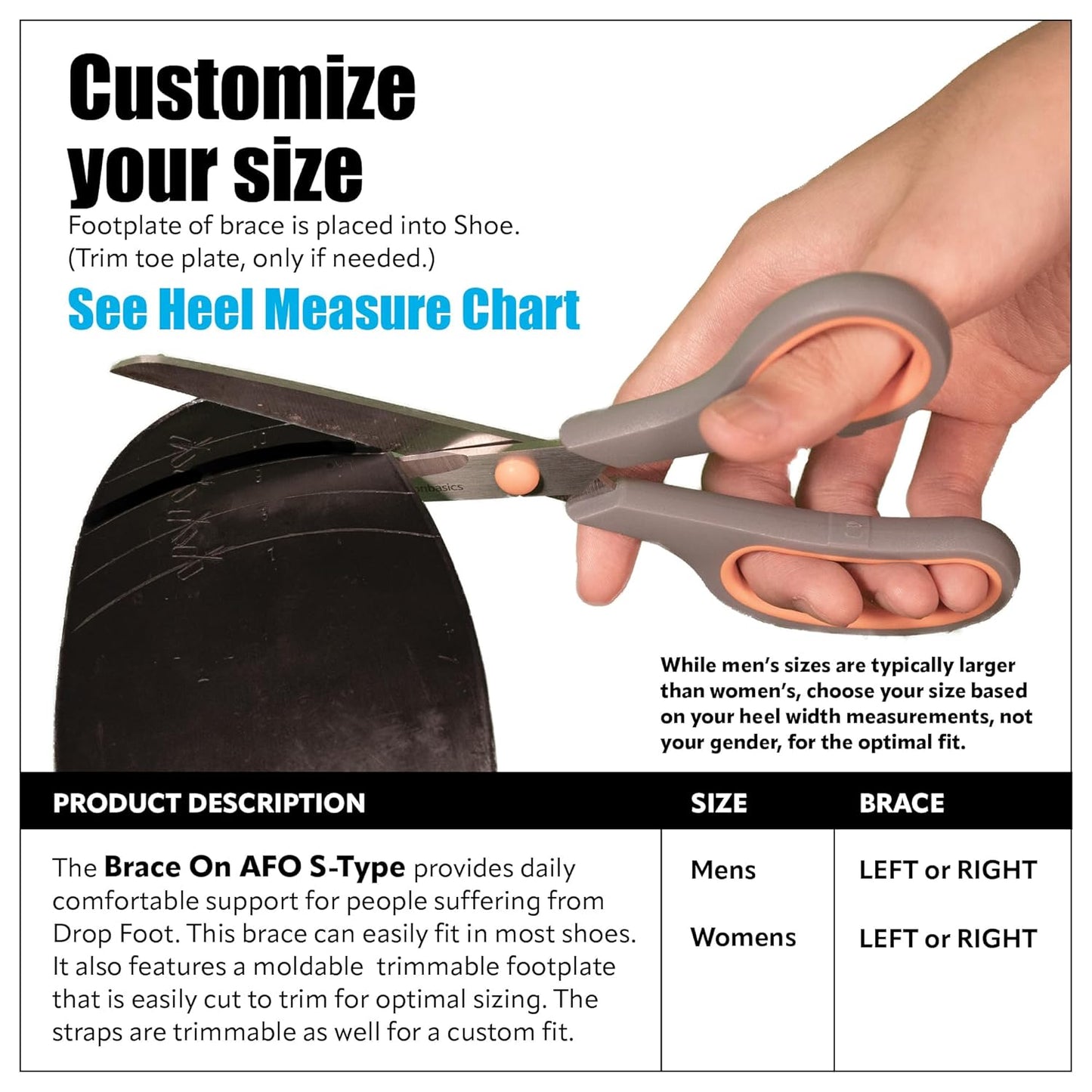 Brace On AFO S-Type - Drop Foot Stabilizer Brace, Moldable, Trimmable, Lightweight Polyethylene, Braces for Women, AFO Brace and Foot Drop Braces, Boot for Injured Foot, Women, Right