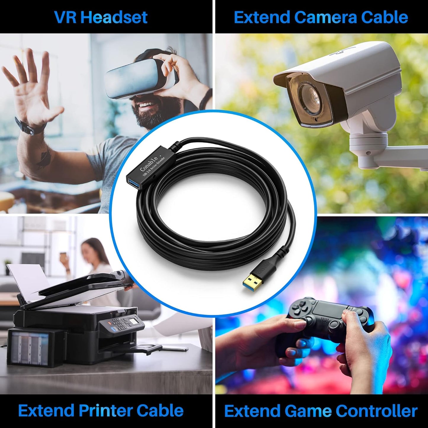 USB 3.0 Active Extension Cable 20 Feet, Long USB Type-A Male to Female Extender Cord, Built-in A Signal Booster Smart Chip, 5Gbps Transfer, for Printer, Xbox, Webcam, VR, Hard Drive, USB Hub and More