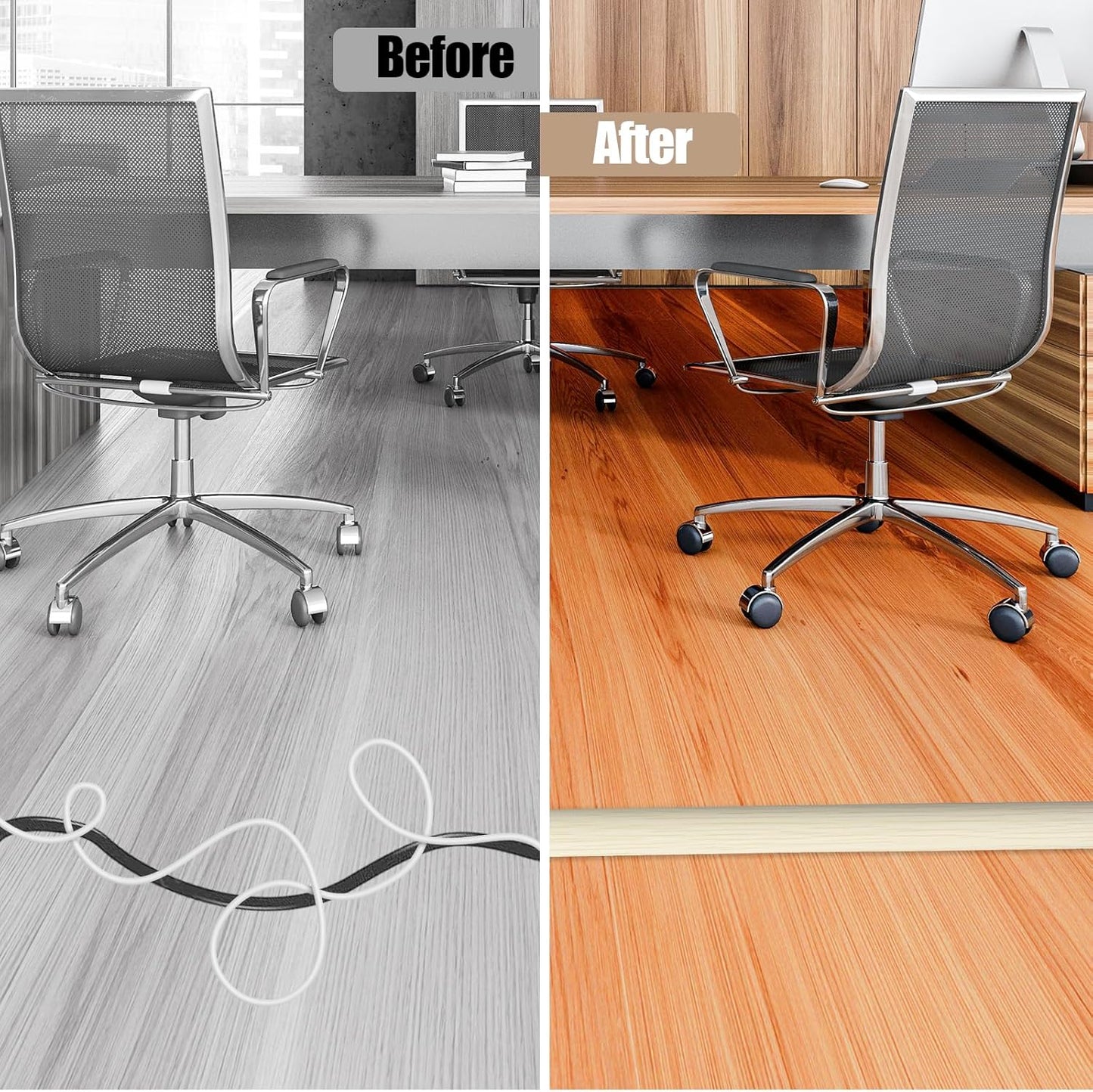 Floor Cord Cover Self Adhesive Cord Hider,20FT Cable Management, Extension Strip Protector for Wires, Prevent Cable Trips for Offices, Gyms, Exhibitions Cavity:0.39"(W) x 0.27"(H) Yellow Wood
