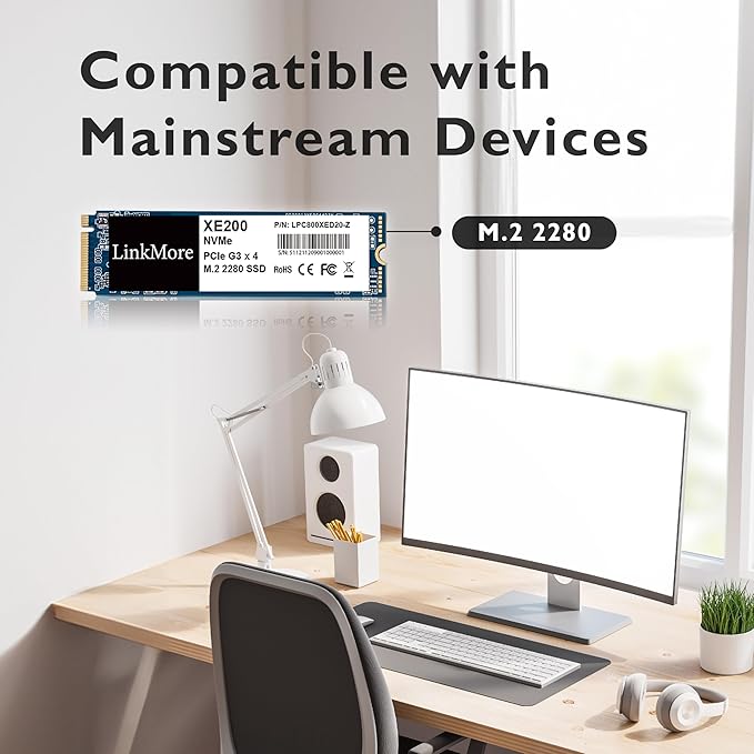 LinkMore XE200 1TB PCIe Gen3 NVMe M.2 2280 Internal Solid State Drive, Gen3.0X4 Read Speed Up to 2500MB/s for Latop and PC