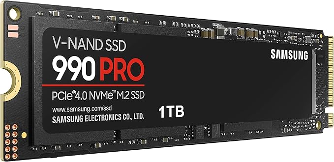 Samsung 990 PRO SSD 1TB PCIe 4.0 M.2 2280 Internal Solid State Hard Drive, Seq. Read Speeds Up to 7,450 MB/s for High End Computing, Gaming, and Heavy Duty Workstations, MZ-V9P1T0B/AM