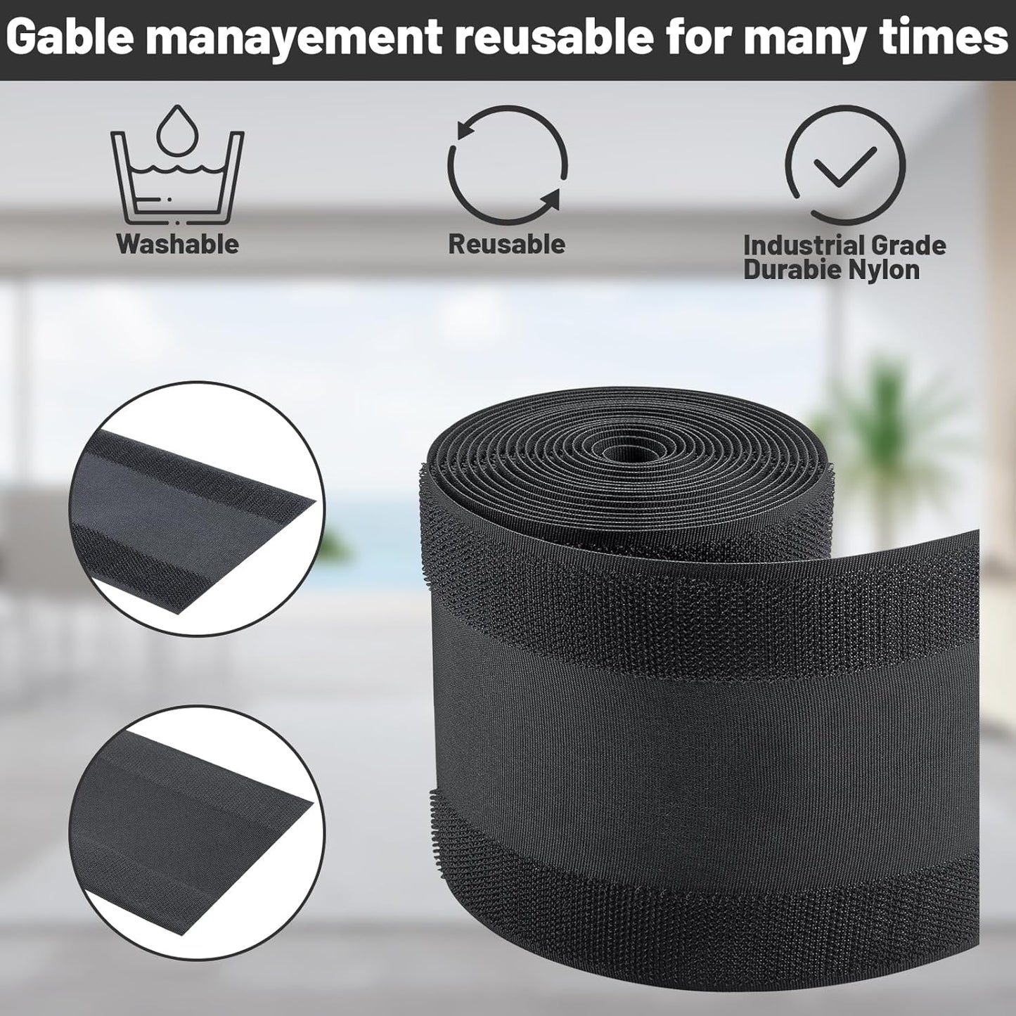 IHKFILAN Carpet Cord Cover Carpet Cable Management Under Desk Cable Grip Strip Black Hook and Loop Tape Cable Polyester Cover Protect Cables to Prevent Tripping Over Wires for Homes & Office(10ft)