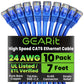 GearIT Cat 6 Ethernet Cable Pack - 10-Pack 7 ft Cat6 Ethernet Patch Cables | RJ45 Network Patch Cable, 10 Gbps Snagless Gold-Plated Connectors - Ethernet Cable Cat 6 for PC, TV, Router - Blue