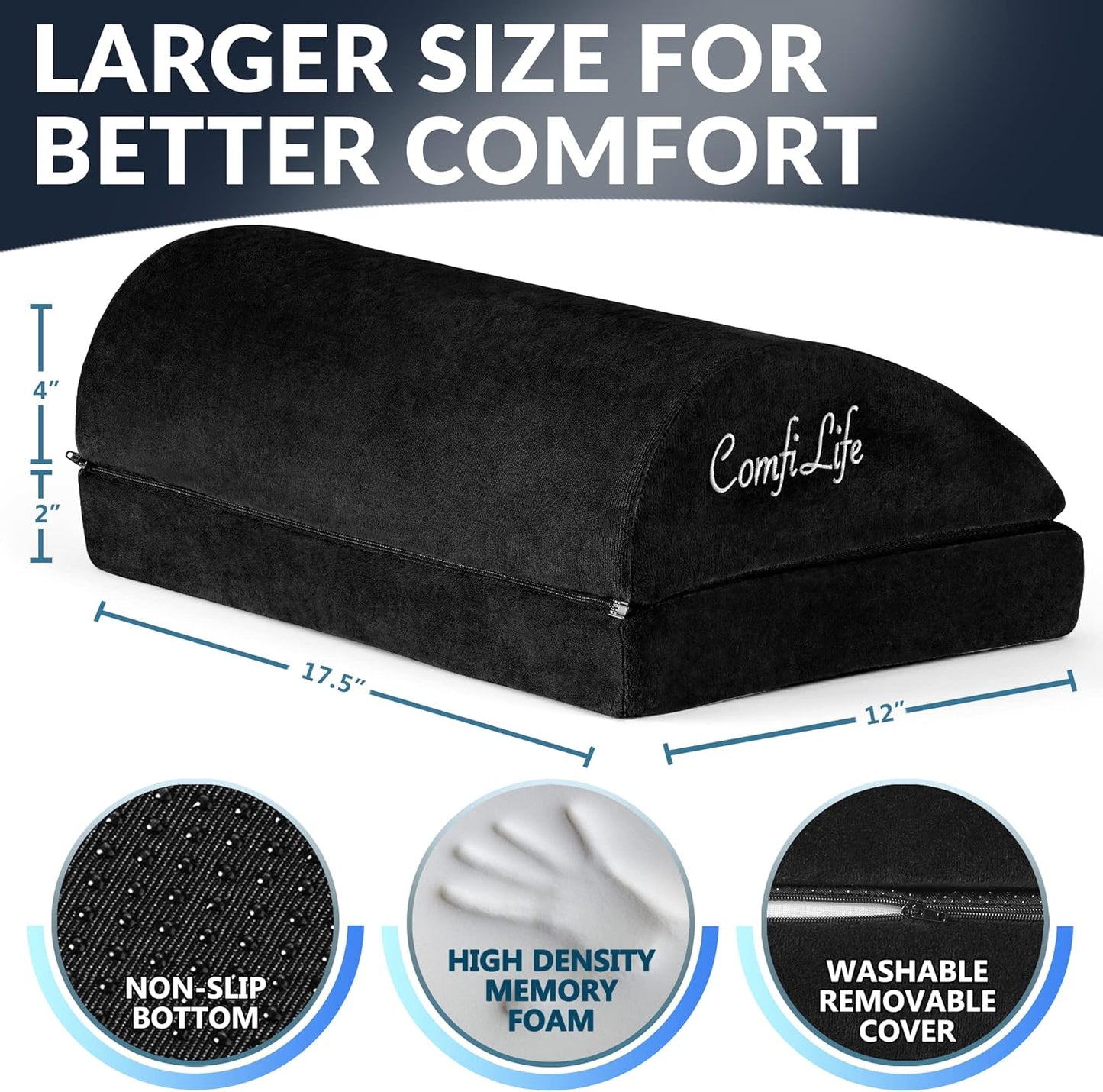 ComfiLife Foot Rest for Under Desk at Work – Adjustable Desk FootRest for Office Chair, Gaming Accessories – Ergonomic Teardrop Design for Back, Hip & Leg Pain Relief – 100% Memory Foam (Black)